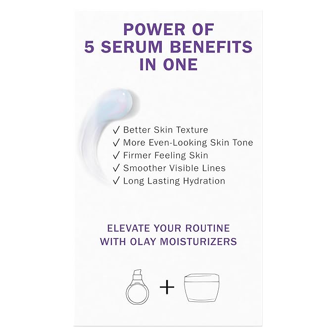 Olay Super Serum Trial Size - Niacinamide, Vitamin C & E, Collagen Peptide, AHA - 5-in-1 Skin Care Benefits - Healthy Glow, Brightening, Hydrating, Smoothing, Firming, Evens Tone, Anti-Aging, 0.4 Oz