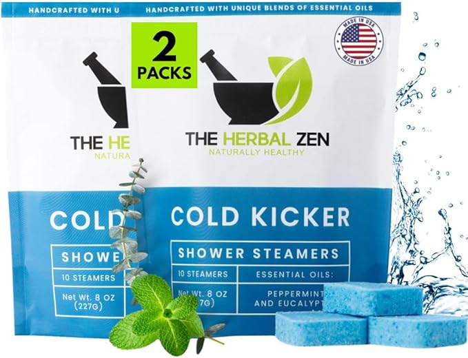 Cold Kicker Shower Steamers Aromatherapy, Eucalyptus Shower Steamer, Shower Bombs Made in The USA, Menthol Shower Steamer, Self Care Gifts, Christmas Gifts, Shower Steamers for Women and Men