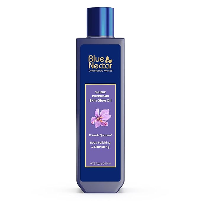 Blue Nectar Kumkumadi Body Oil for Glowing Skin | Moisturizing Body Oil for Dry Skin with Relaxing Aroma | Plant Based Body Oil for Women & Men (12 Herbs, 6.76 fl oz)