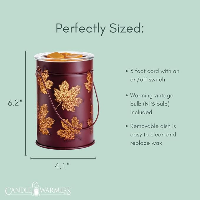 Candle Warmers Etc. Vintage Bulb Illumination Fragrance Warmer- Light-Up Warmer for Warming Scented Candle Wax Melts and Tarts to Freshen Room, Fall Leaves