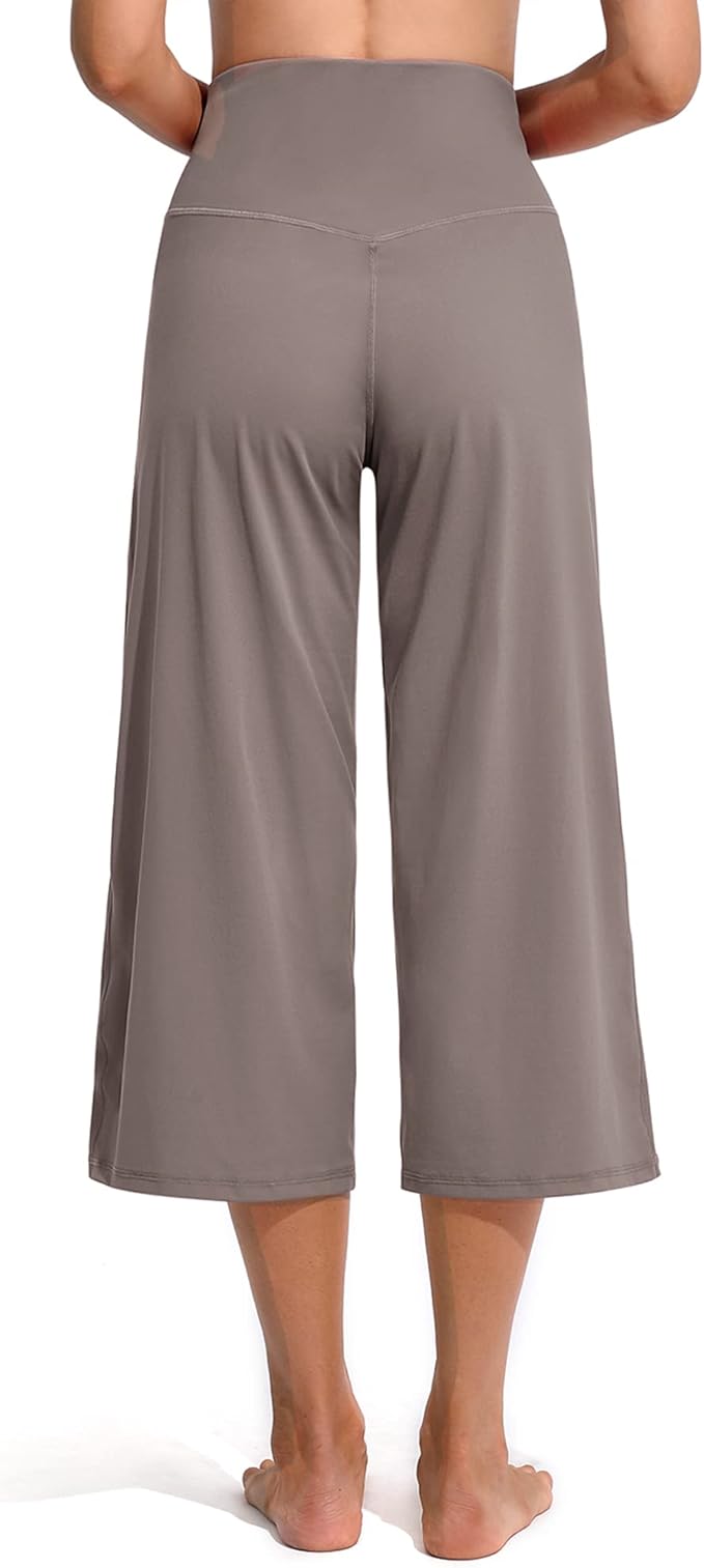 Promover Capri Pants for Women Wide Leg Yoga Cropped Pants with Pockets Loose Casual Summer Pants
