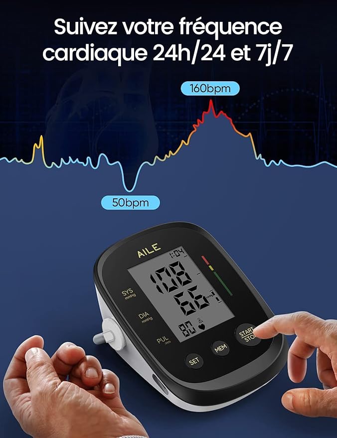 AILE Blood Pressure Monitor, Blood Pressure Machine Upper Arm Large Cuff(8.7"-16.5" Adjustable),Automatic high Blood Pressure Cuff for Home use (Black)