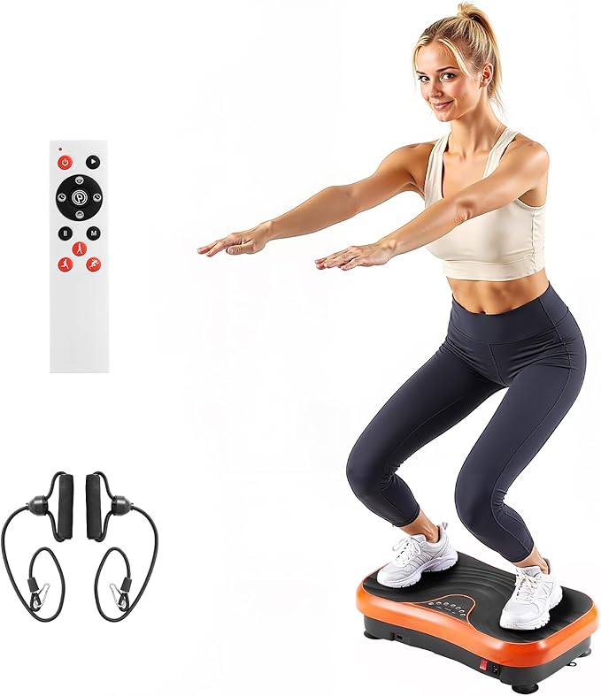 VEVOR Vibration Plate Exercise Machine, Whole Body Shaker for Lymphatic Drainage and Weight Loss, Home Workout Gym Fitness Equipment with 2 Resistance Bands, Vibrating Platform for Women Men