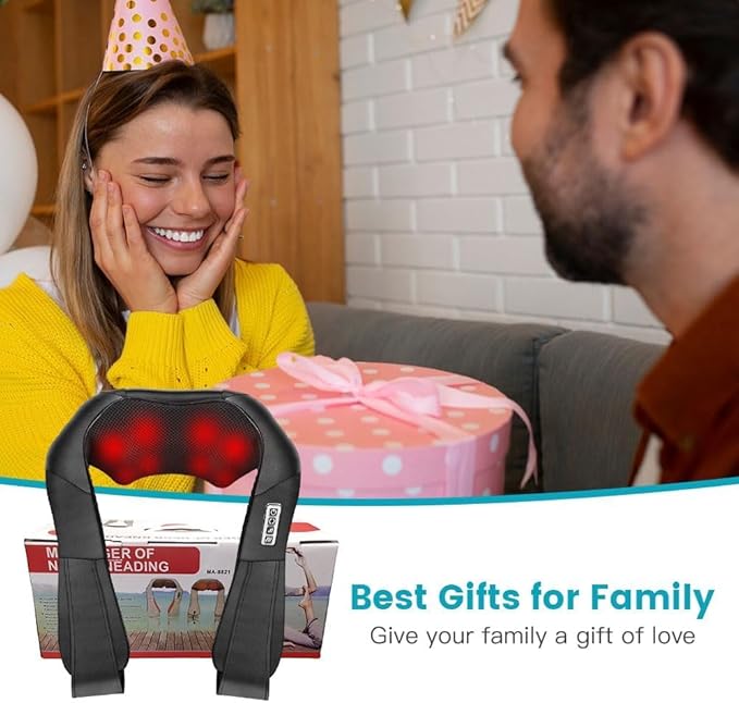 Neck and Back Massager, Shiatsu Neck and Shoulder Massager for Pain Relief Deep Tissue, Kneading Electric Shoulder Massagers for Home, Office, Ideal Gifts for Family, Gifts for Mom