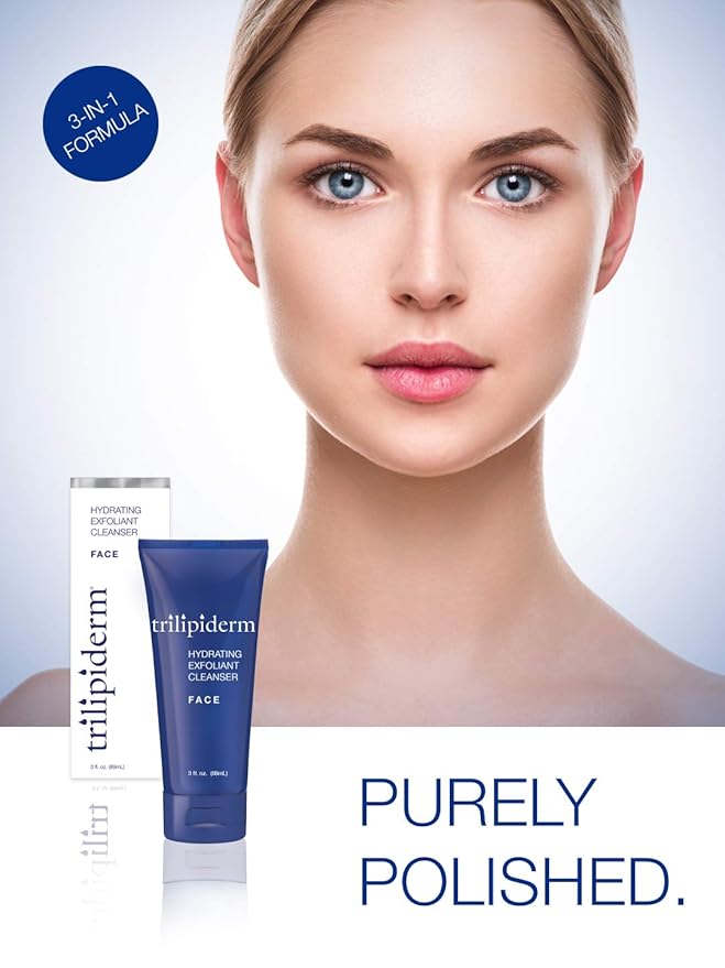 Trilipiderm Hydrating Exfoliant Cleanser – 3-in-1 Face Cleanser, Scrub & Hydrator, Fragrance-Free, Daily Facial Cleanser, Travel Size 3 Ounce Tube