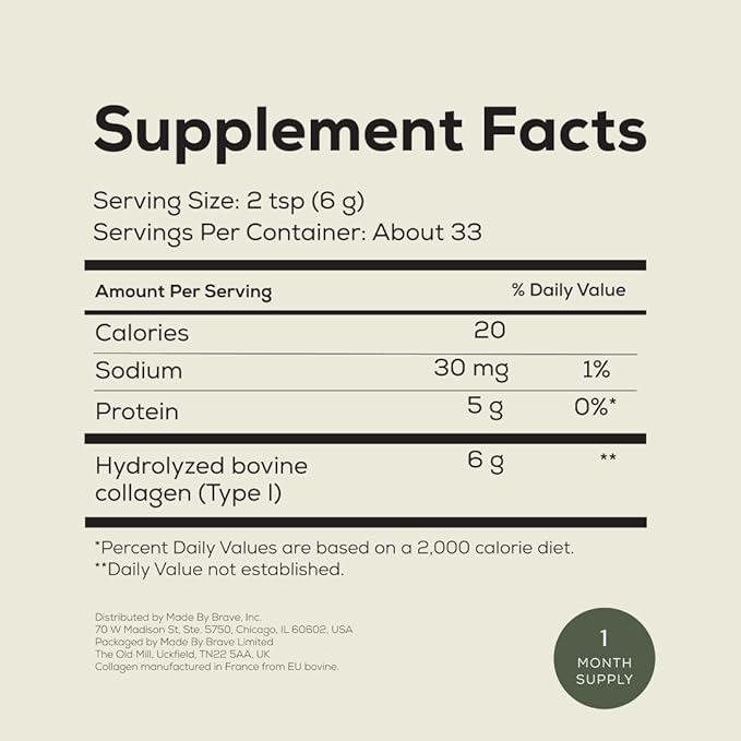 True Collagen Peptides - Premium Bovine Collagen Powder, Type I - Supports Skin Hair & Joints - 7.05oz Jar - 1 Month Supply