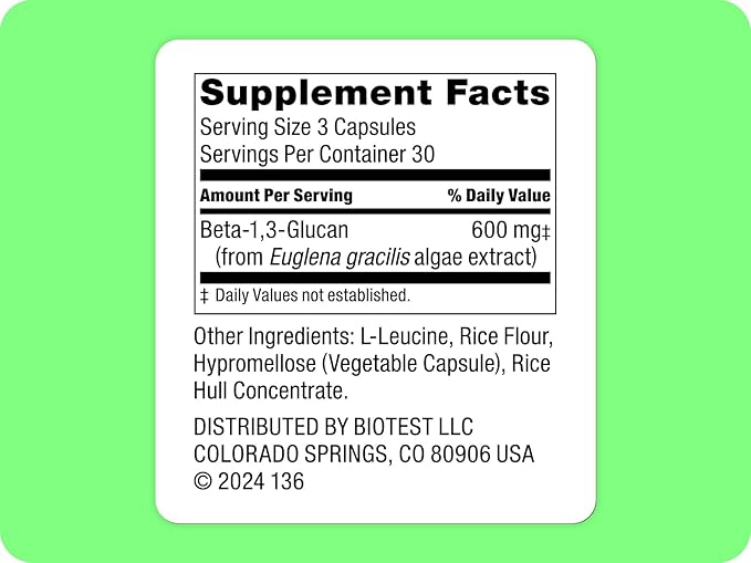 Biotest Beta-Glucan - Faster & Stronger Immune Response,* 30 Servings - Clinical-Dose 600mg (Non-Yeast Source) - 90 Capsules