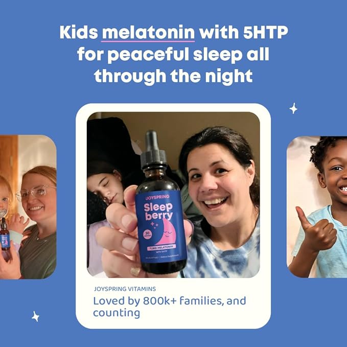 JoySpring Melatonin 1MG for Kids | 5HTP & L-Theanine – Sugar-Free Liquid Melatonin for Kids & Teens – Child-Friendly Sleep Supplement (1 fl oz)