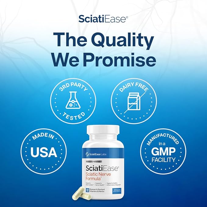 SciatiEase Sciatic Nerve Health Support Supplement - Nerve Support Formula with AlphaPalm, Pea, Vitamin B Complex, Alpha Lipoic Acid 300mg - 120 Capsules