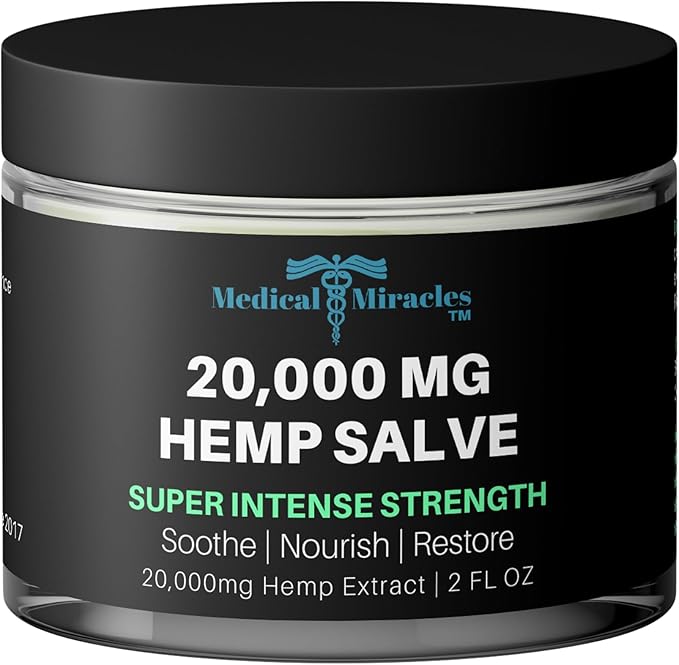 Medical Miracles New Hemp Salve Super Intense Strength 20,000 MG. Ideal for HIPS, Joints, Neck, Back, Elbows, Fingers, Hands, and Knees. 100% Natural - Proudly Made in USA