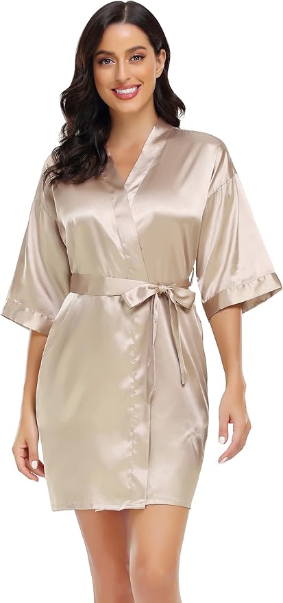 Women's Pure Short Silky Robes Bridesmaid Bride Party Satin Robes Sleepwear
