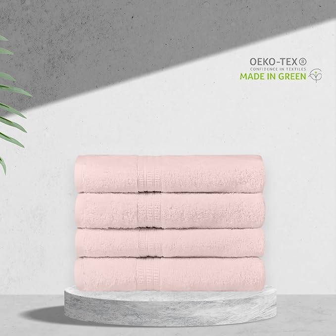 HOMELOVER 4 Piece Luxury Hand Towel Set - 100% Organic Cotton, 500 GSM, Hotel Quality, Highly Absorbent, Soft & Quick Drying Bathroom & Kitchen Towel for Face & Hand Washing (Seashell Pink)