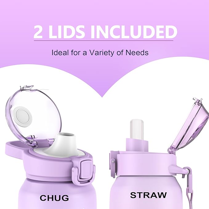 316 Stainless Steel Insulated Water Bottle 32oz with Handle, 1L Double Wall Insulated Bottle with Time Marker BPA Free, 1000ml Metal Water Flask for Outdoor Working School PURPLE PINK