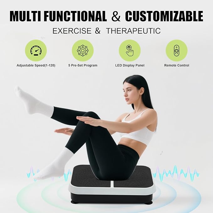 Homesy Vibration Plate Exercise Machine, Vibrating Plate for Lymphatic Drainage, Full Body Shaking Workout Fitness Platform Board, Sport Gym Equipment for Weight Loss Fat Burner