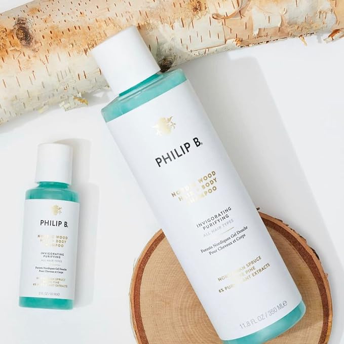 PHILIP B Nordic Wood Hair + Body Shampoo, 11.8 fl. oz. (350 ml) - Lathers Up Luxuriously, Conditions While Leaving You Feeling Cool& Invigorated, With Notes of Norwegian Spruce, White Pine and Camphor