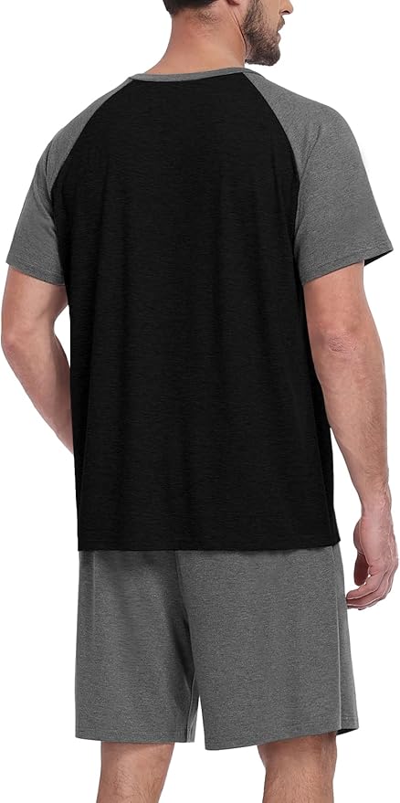 Mens Pajama Set Summer Pjs Sleepwear Lightweight Short Sleeve Pjs Soft Comfy Sleep Set With Pocket