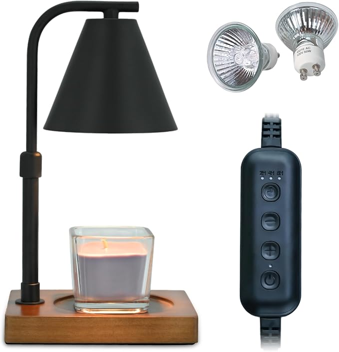 SOKCVSEA Candle Warmer Lamp - Birthday Gifts for Women Candle Lamp Warmer with Timer Height Adjustable, House Warming Gifts New Home Decor, Wax Melt Candle Warmer with 2 Bulbs 1-Black