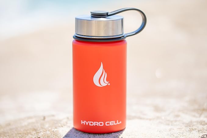 HYDRO CELL Stainless Steel Insulated Water Bottle with Straw - For Cold & Hot Drinks - Metal Vacuum Flask with Screw Cap and Modern Leakproof Sport Thermos for Adults (Mandarin 14oz)