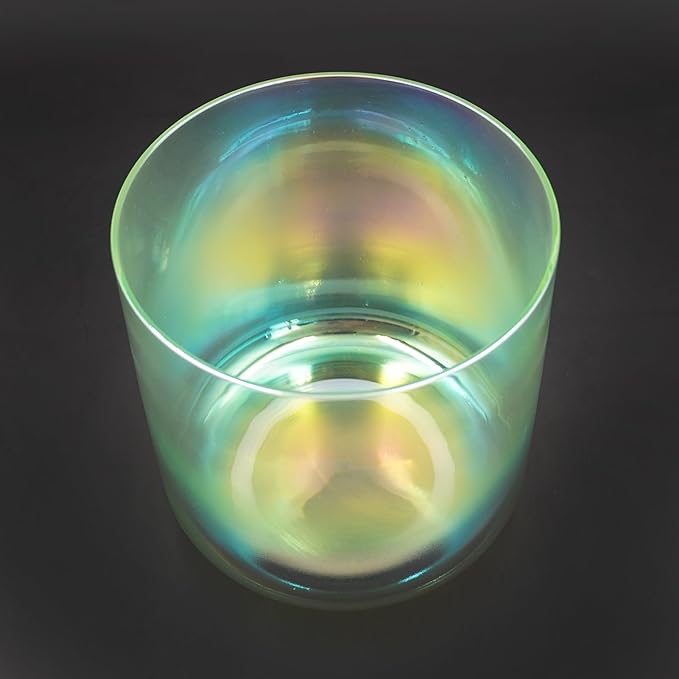 Hye-eun 6-Inch F Note Heart Chakra Green Gradient Clear Crystal Singing Bowl,Cosmic Light Transparent Sound Bowl with Mallet & O-ring,for Yoga Meditation Healing, & Energy Balancing