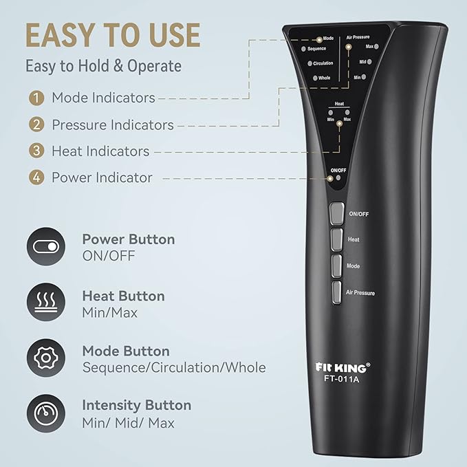 FIT KING Foot and Leg Compression Massager for Circulation and Pain Relief with Knee Heating Therapy - Handheld Controller 3 Modes 3 Intensities - Gift for Mom Wife Family