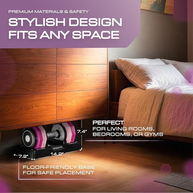 OVELY4YFIT Adjustable Dumbbell, 5-in-1 Weight Options (4.5-22.5LB), Quick 1-Second Weight Adjustment, Anti-Slip Metal Handle, Compact Design with Pink Gradient Plates, Perfect for Women & Home Gym Workouts