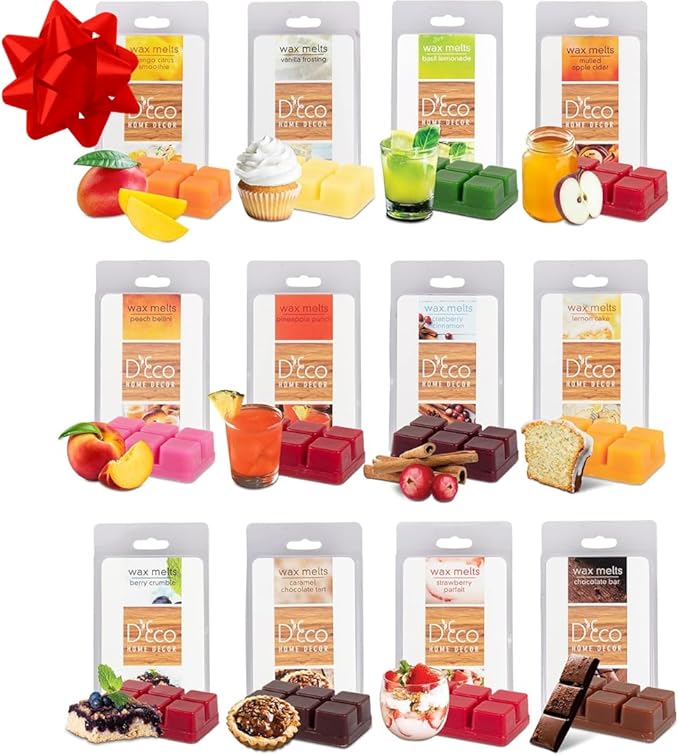 D'Eco Fall Sweet Treats Wax Melts - 12 Count Variety Pack Home Fragrances- Long Lasting Scented Wax Tarts for Wax Warmers- Caramel, Apple Cider, Cranberry Cinnamon, Chocolate, Vanilla & Fruity Scents