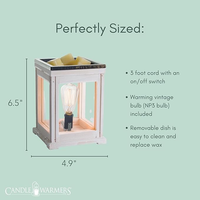 Candle Warmers Etc. Vintage Bulb Illumination Fragrance Warmer- Light-Up Warmer for Warming Scented Candle Wax Melts and Tarts to Freshen Room, Weathered White Wood