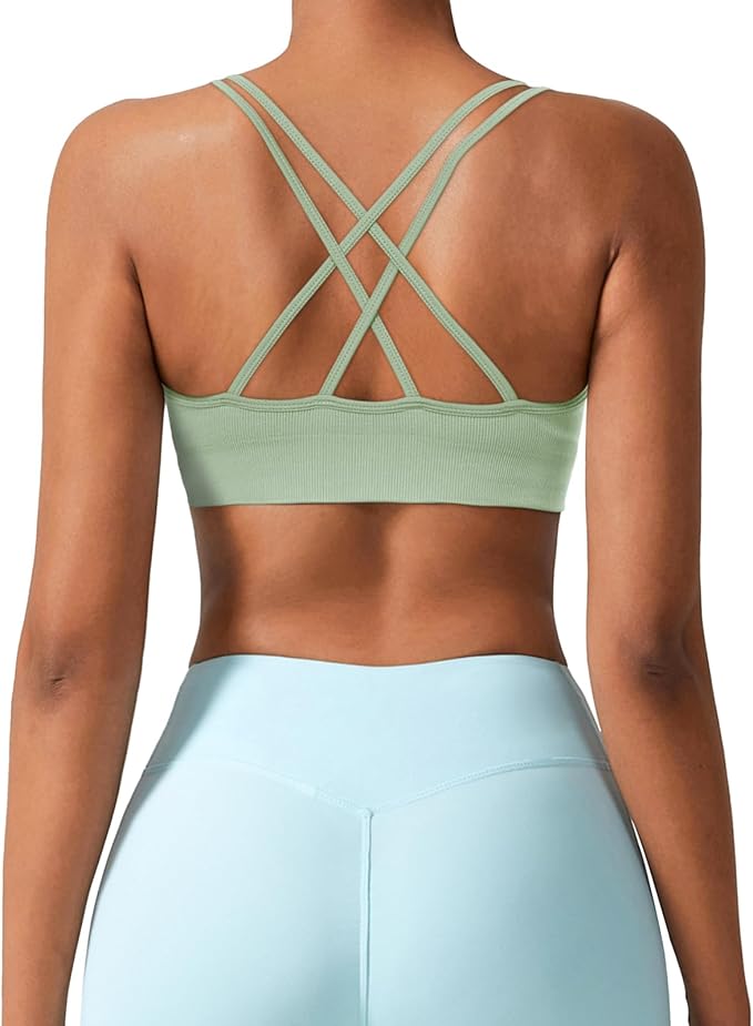 Sports Bra for Women V-Neck Strappy Criss Cross Yoga Bra Padded Medium Support Workout Gym Athletic Fitness Bras 3 Pack