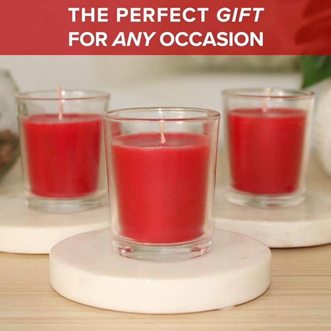 Simply Soson Apple Spiced Fall Scented Votive Candles, Bulk Set of 24 Red Cinnamon Candle, Apple Cinnamon Scented Candles for Fall Candles, Christmas, Xmas Candle Gifts for Women and Men