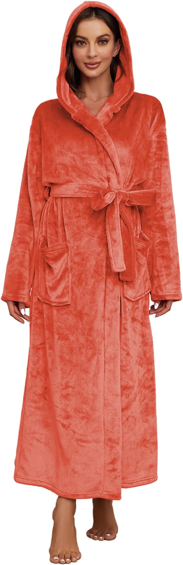 HEARTNICE Womens Long Hooded Robe, Soft Warm Fleece Bathrobes Full Length Plush House Coat