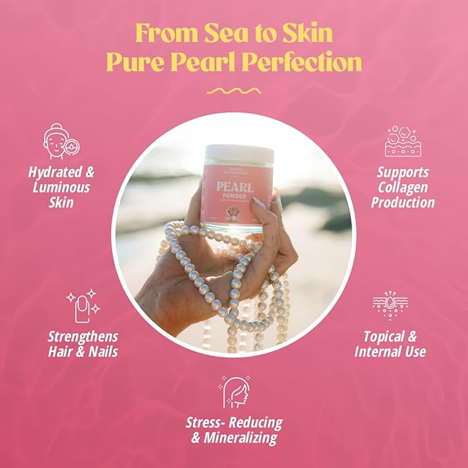 Akasha Superfoods Pearl Powder, Supports Collagen Production, Blend Into Drinks, Smoothies, or Skincare, Source of Calcium, Amino Acids, & Minerals, Gentle on Sensitive Skin, Gluten Free, 1.4 Oz