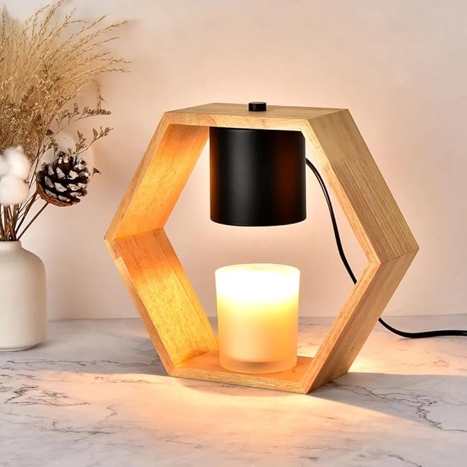 VIVU Candle Warmer Lamp with Timer & Dimmable Light – Wood Base & Iron Frame – Flameless Jar Wax Melter for Home, Office, Bedroom – VIVU Store