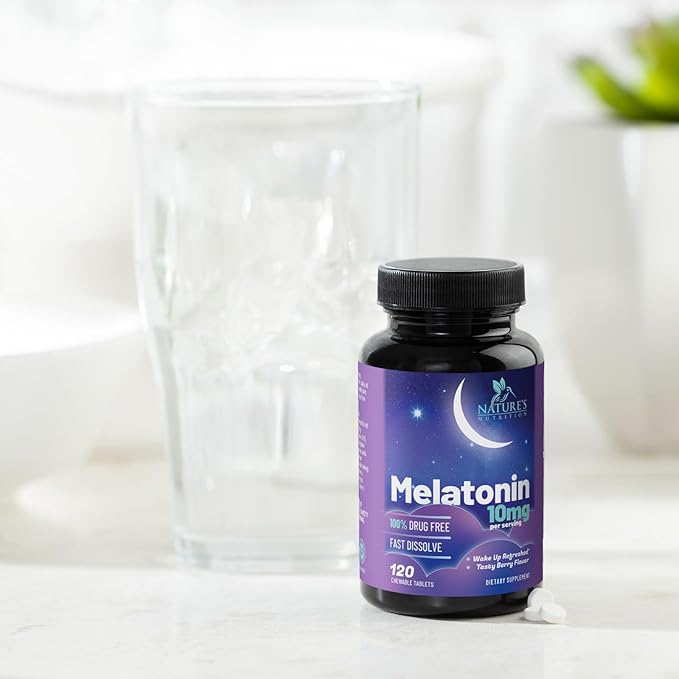 Melatonin Sleep Supplement 10mg - Maximum Strength 100% Drug Free, Non-Habit Forming - Best Sleep Supplements for Adults Restful Sleep - Fast Dissolve Melatonin, Berry Flavored - 120 Chewable Tablets