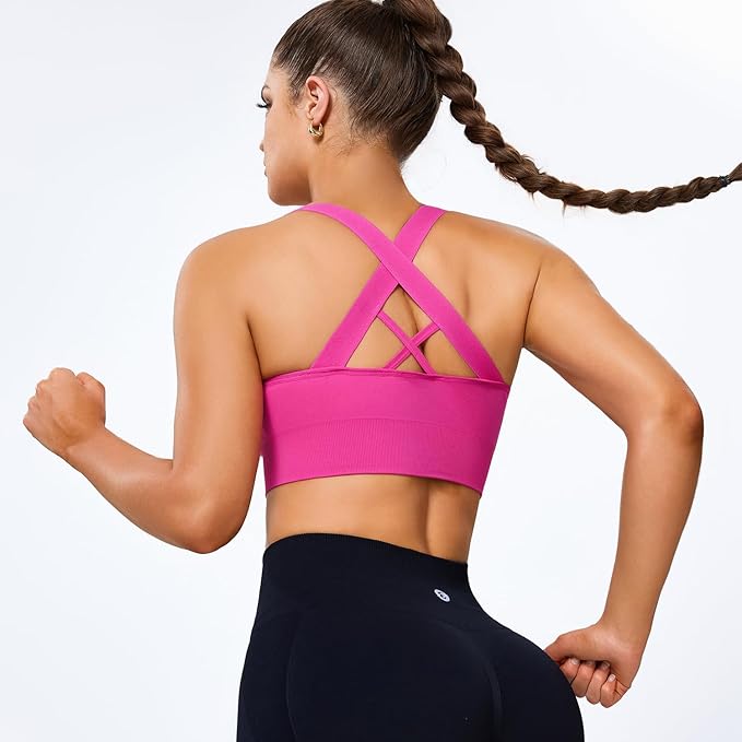 Evercute Sports Bra for Women Padded Medium Support Criss Cross Strappy Bras Seamless High Impact Yoga Exercise Athletic Bras