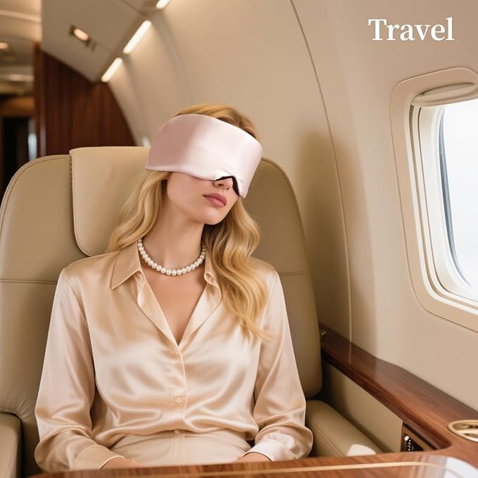 USlixury Silk Sleep Mask, 3D Contoured Sleeping Masks, Blackout Sleep Masks for Women with Nose Wing,100% Mulberry Silk, Face-Hugging Non-Slip SLEP Mask for Side Sleeper, 27.5x4.5'', Pink