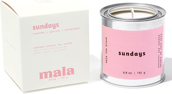 MALA Sundays Apricot Sandalwood & Lavender Candle for Home – Vegan Soy Aromatherapy – 45-Hour Clean Burn – Organic Non Toxic Candles – Calm Room Decor – 6.8 oz