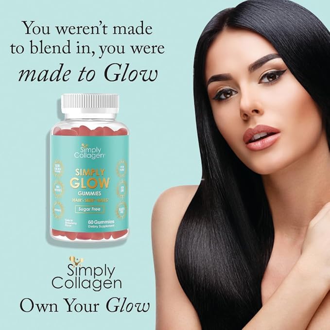 Simply Collagen® Simply Glow Hair, Skin & Nails Gummies – Vegan, Sugar-Free, Gluten-Free – Biotin 5000 mcg – Hair Gummies for Women & Men – 60 Count