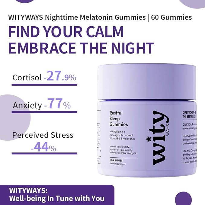 WITYWAYS Melatonin Sleep Gummies for Adults - Fast-Acting 20 Minute Sleep Aid with Ashwagandha KSM-66 & L-Theanine, Sugar-Free Plant-Based Sleep Support, 60 Chewables for Restful Nights (2)