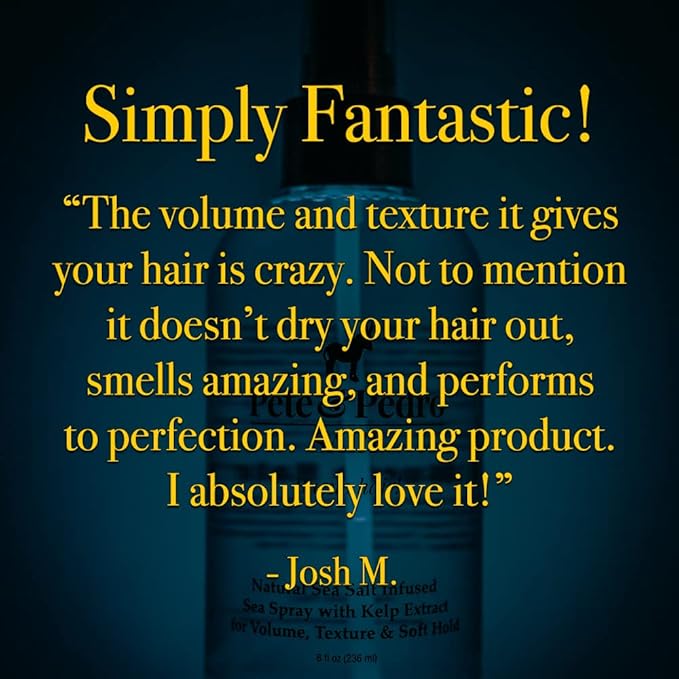 Pete & Pedro SALT - Natural Sea Salt Spray for Hair Men & Women, Adds Instant Volume, Texture, Thickness, & Light Hold | Texturizing & Thickening | As Seen on Shark Tank, 8.5 oz.