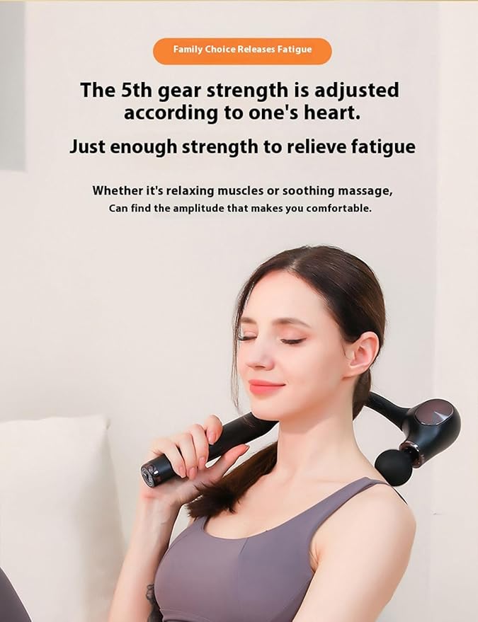 Deep Tissue Massage Gun with Bend Handle, 12MM Percussion, 4 Replaceable Heads, Less-Shock Design for Back, Neck, Foot, Leg, Shoulder