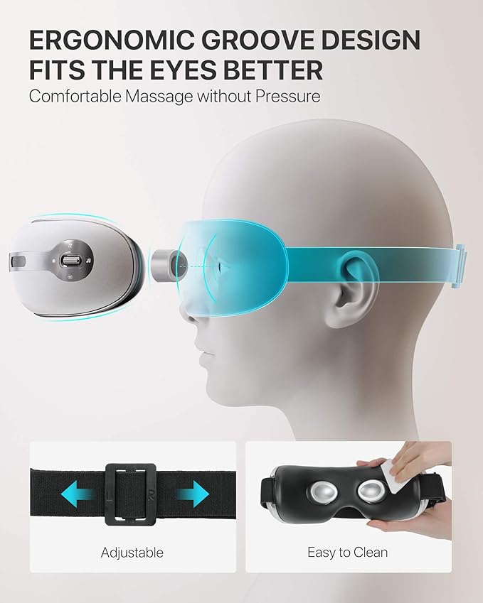 ALLJOY Eye Massager with Heat and Cooling for Migraines, Eye Massager for Relief of Migraine, Dry Eyes, Sleep, Rechargeable Bluetooth Music, Gifts for Women and Men