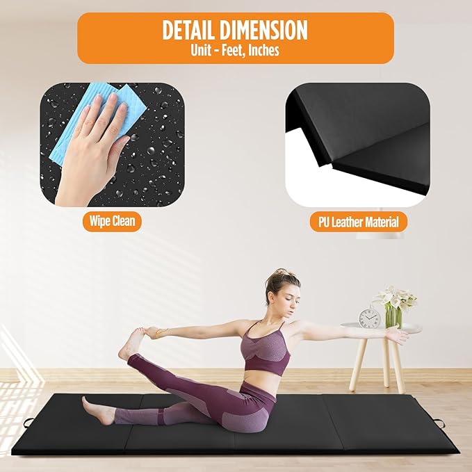 Gymnastics Mats Foldable Tumbling Mats Portable Gymnastics Exercise Mat 2'x6'/2.5'x6.4'/4'x6'/4'x8'/4'x10'/ Gymnastics Tumbling Mats Pad Home Exercise Panel Mat With Carrying Handles