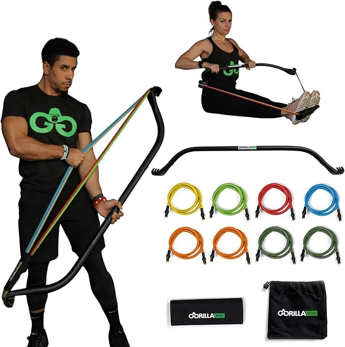 Gorilla Bow Original Portable Home Gym Resistance Bands and Bar System for Travel, Fitness, Weightlifting and Exercise Kit, Full Body Workout Equipment Set