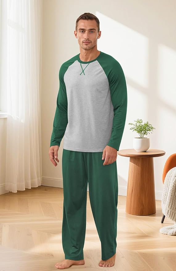 NITAGUT Men's Pajama Set Long Sleeve Sleepwear 2 Piece Loungewear with Pockets Soft Comfy Nightwear
