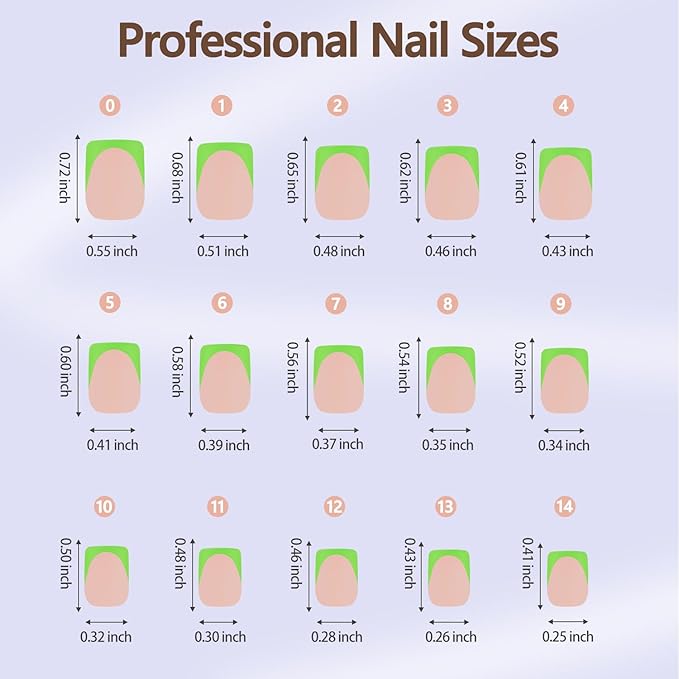 Misssix XBASICTIPS Green French Tip Press On Nails, 150Pcs French Gel Nail Tips Short Square, Soft Gel Pre-shaped No Need to File 3 in 1 Tips, Fake Nails for Nail Art DIY Extension Designs 15 Sizes