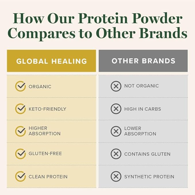 Global Healing Organic Plant Chocolate Protein Powder for Men and Women 20g - Dairy Free Protein Powder with Digestive Enzymes & Probiotics to Support Gut Health (1.6 Lbs)
