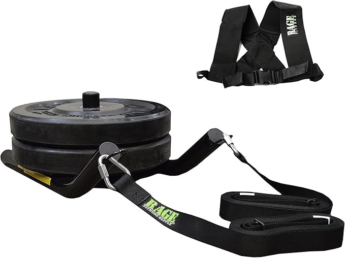 R2 Weight Training Pull Sled with Harness. 90 LBS Capacity & 6.5 Feet Strap. Power Speed Sled Ideal for Endurance and Weight Training. Compatible with Bumper Plates (Black)