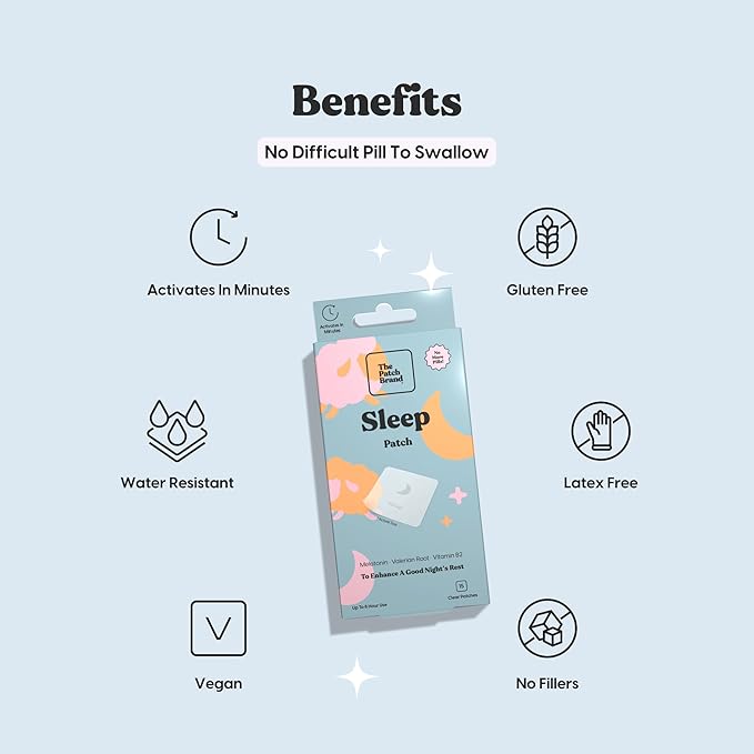 The Patch Brand Sleep Patches | Support Restful Sleep with Melatonin, Valerian Root & B6 | All Natural Vitamins & Mineral Patch Plant Based and Cruelty Free Water Resistant Patches That Last All Night