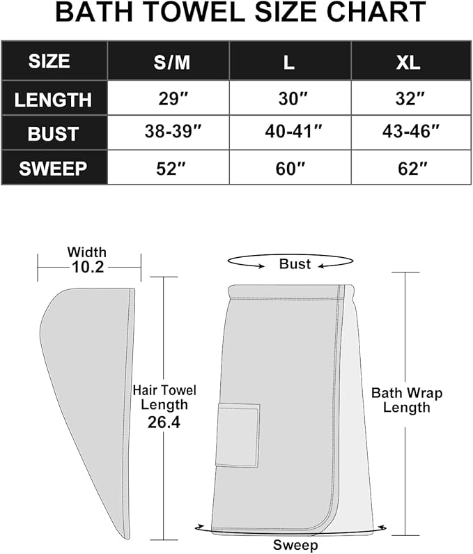 Knuffnee Women's Bath Wrap Towel Shower Spa Body Wrap Adjustable Closure Bathrobe