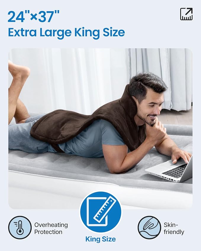RENPHO Large Full Body Heating Pad, Christmas Gifts for Men Women, Electric Heat Pad for Neck and Shoulders and Back Pain Relief, Hsa Store Eligible Items, FSA Eligible, ETL Certified, 24"x37", Brown